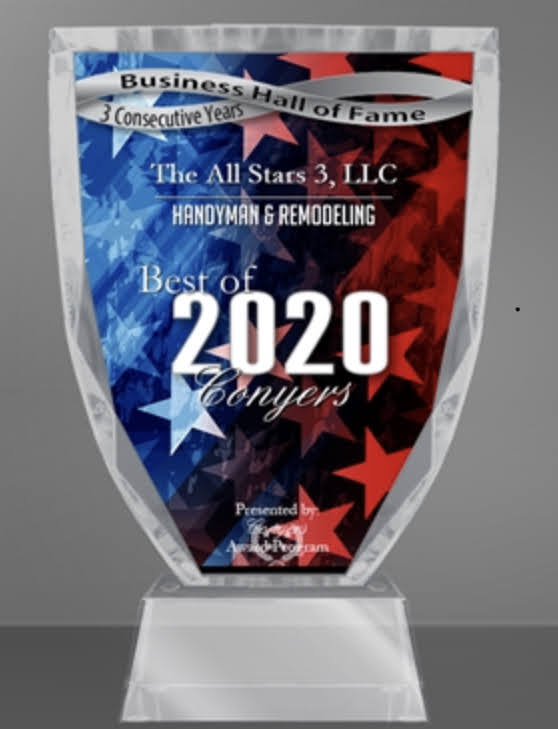 Award plaque for Best of 2020 in renovations and remodeling.