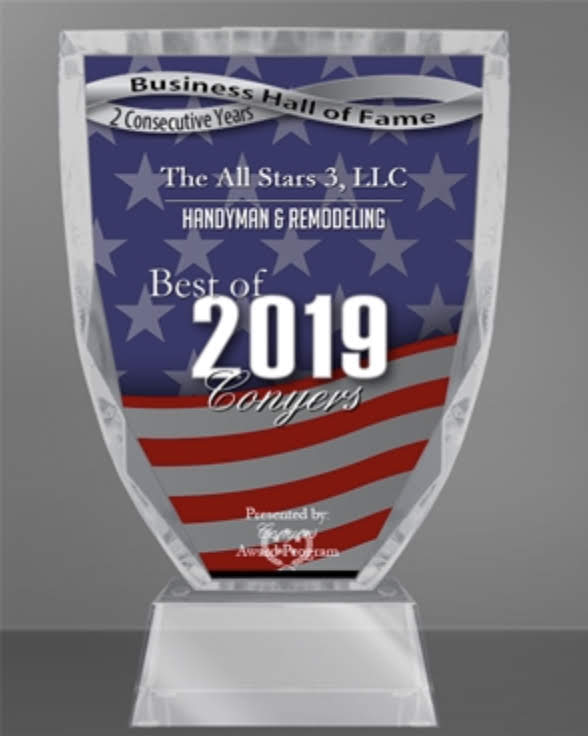 2019 Best of Business award trophy with American flag design.